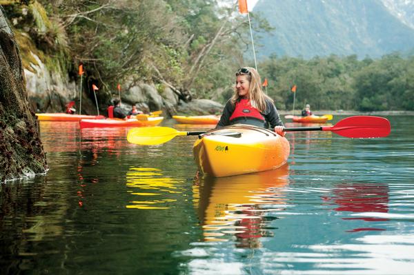 Anita Golden enjoying kayaking at Milford Sound with Southern Discoveries